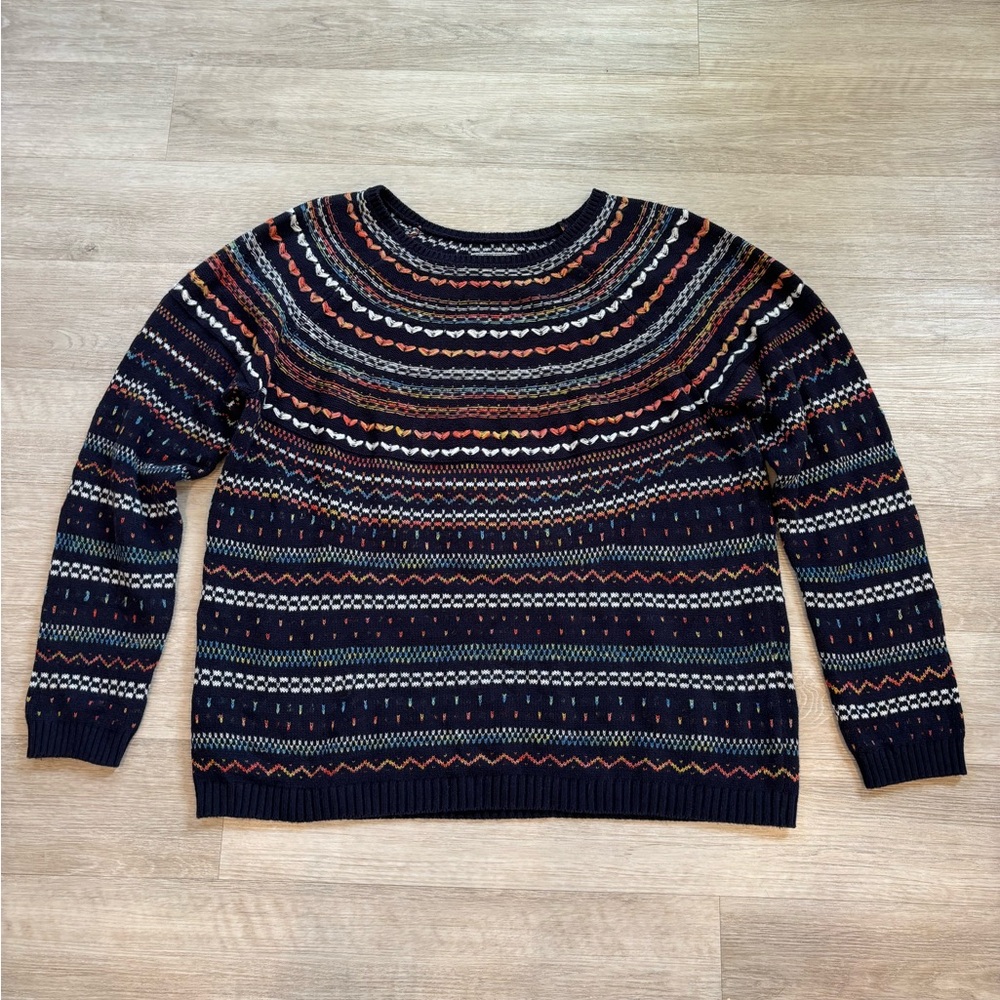 Bass Fair Isle Navy Multicolored Winter Long Sleeve Sweater XL